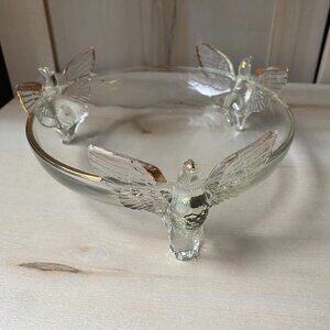 VTG Footed Figural Eagle Bowl 24K Gold Trim MCM Depression Patriotic Gilded